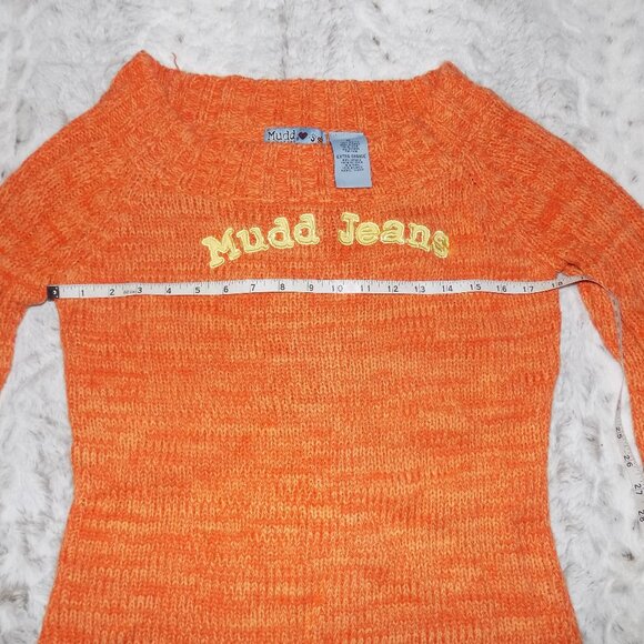 Vintage 1990s Y2K Mudd Jeans Slouchy Logo Sweater - Orange - Picture 9 of 11